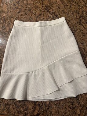 Reiss White Textured A-Line Skirt ruffle above knee